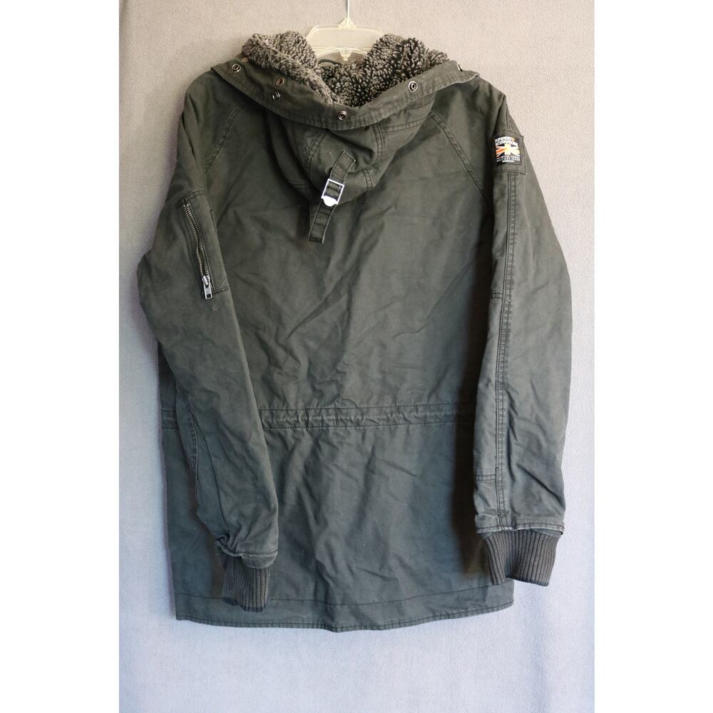 SUPERDRY INTERNATIONAL Mens Small Military Jacket Dark Gray Green Coat Gorpcore - Picture 2 of 16